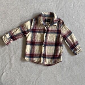 OshKosh B'gosh Cream Plaid Button-Down Shirt with Red and Blue Stripes